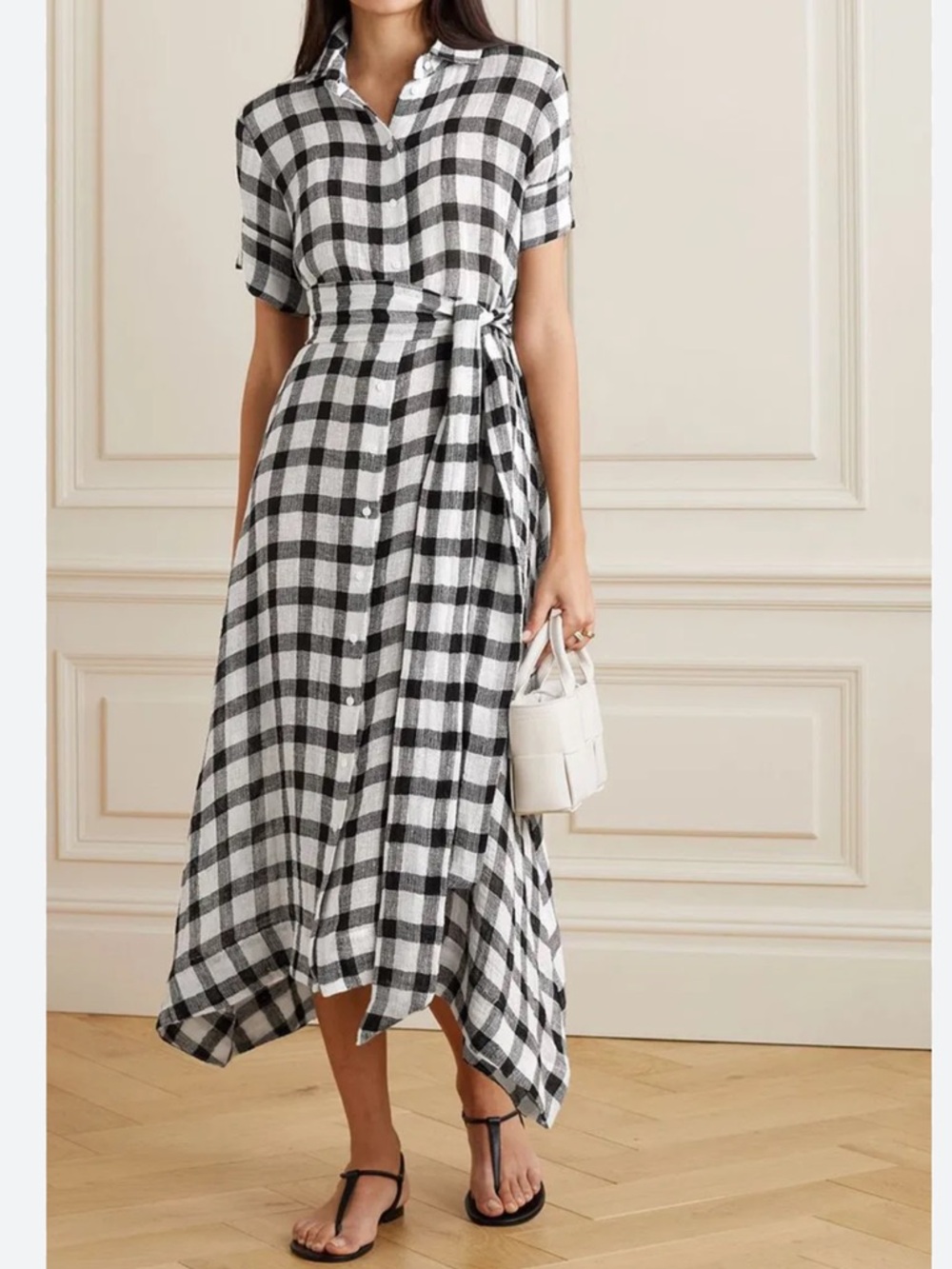 Lisa Marie Fernandez Belted Gingham Linen-Blend Gauze Midi Shirt Dress